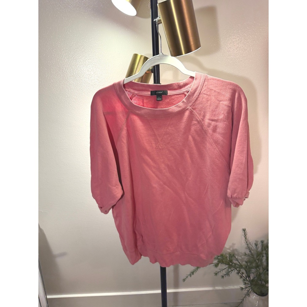 J.Crew Womens Pink Puff Sleeve French Terry Sweatshirt Size L Cotton Raglan